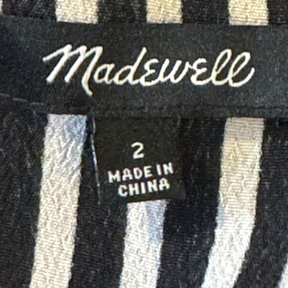 Madewell Size 2 Bianca Ruffle Wrap Dress Red Floral On Black Stripe - Picture 8 of 9